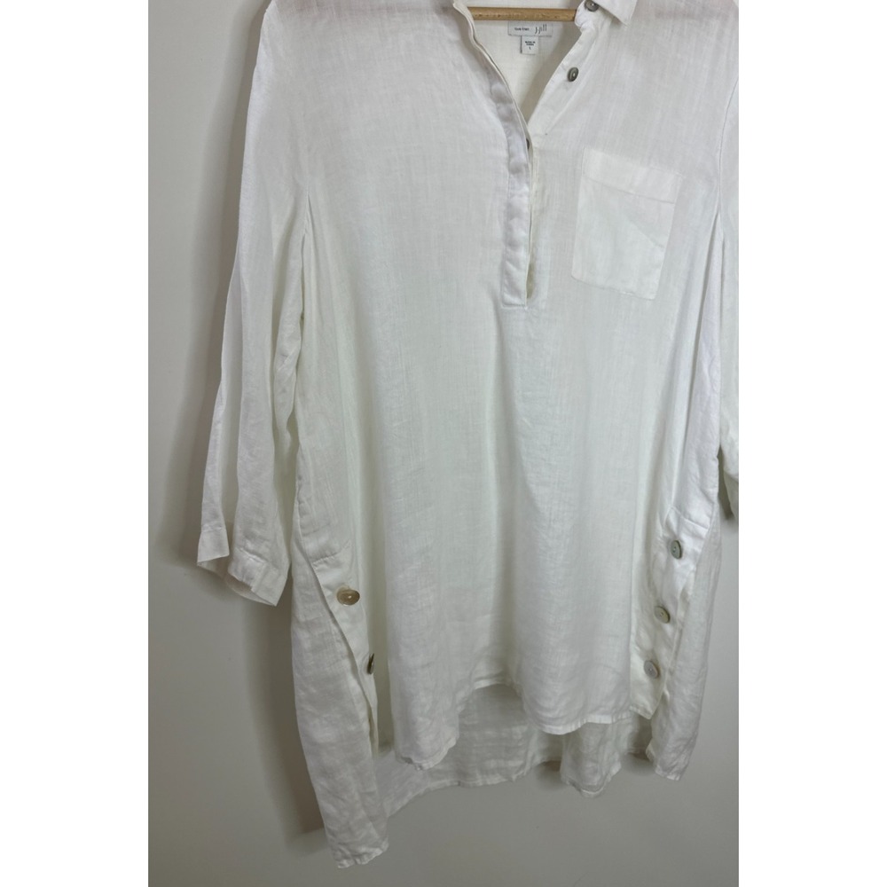 J. Jill Love Linen White Button Side Tunic Top Large Lagonlook Resort Coastal - Picture 3 of 10